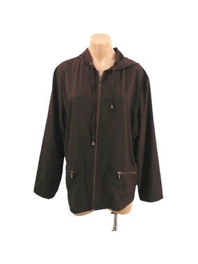 Zenergy Chico's Neema Brown Hooded Jacket 3 XL Zip Front Pockets Straight Hem